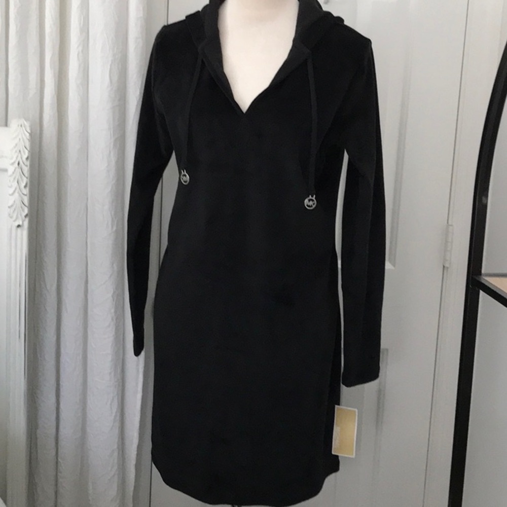 Michael Kors Black Buttoned V-Neck Long Sleeve Sweater Dress